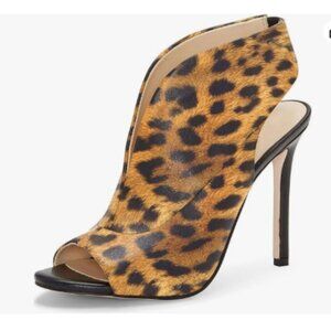 YDN Brown Leopard Chic Slingback Peep Toe Stiletto High Heel Sandals Ankle Boots
